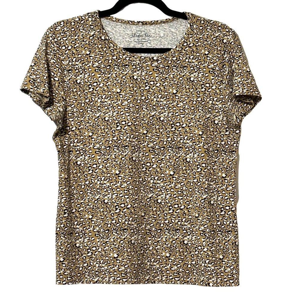 J. Crew Studio Tee size L brown animal print short sleeve 100% cotton top